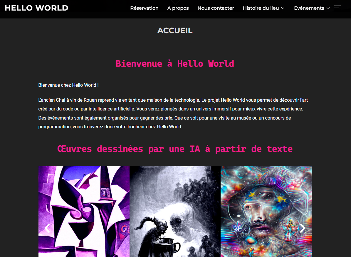 image d'une page du site web du projet hello world