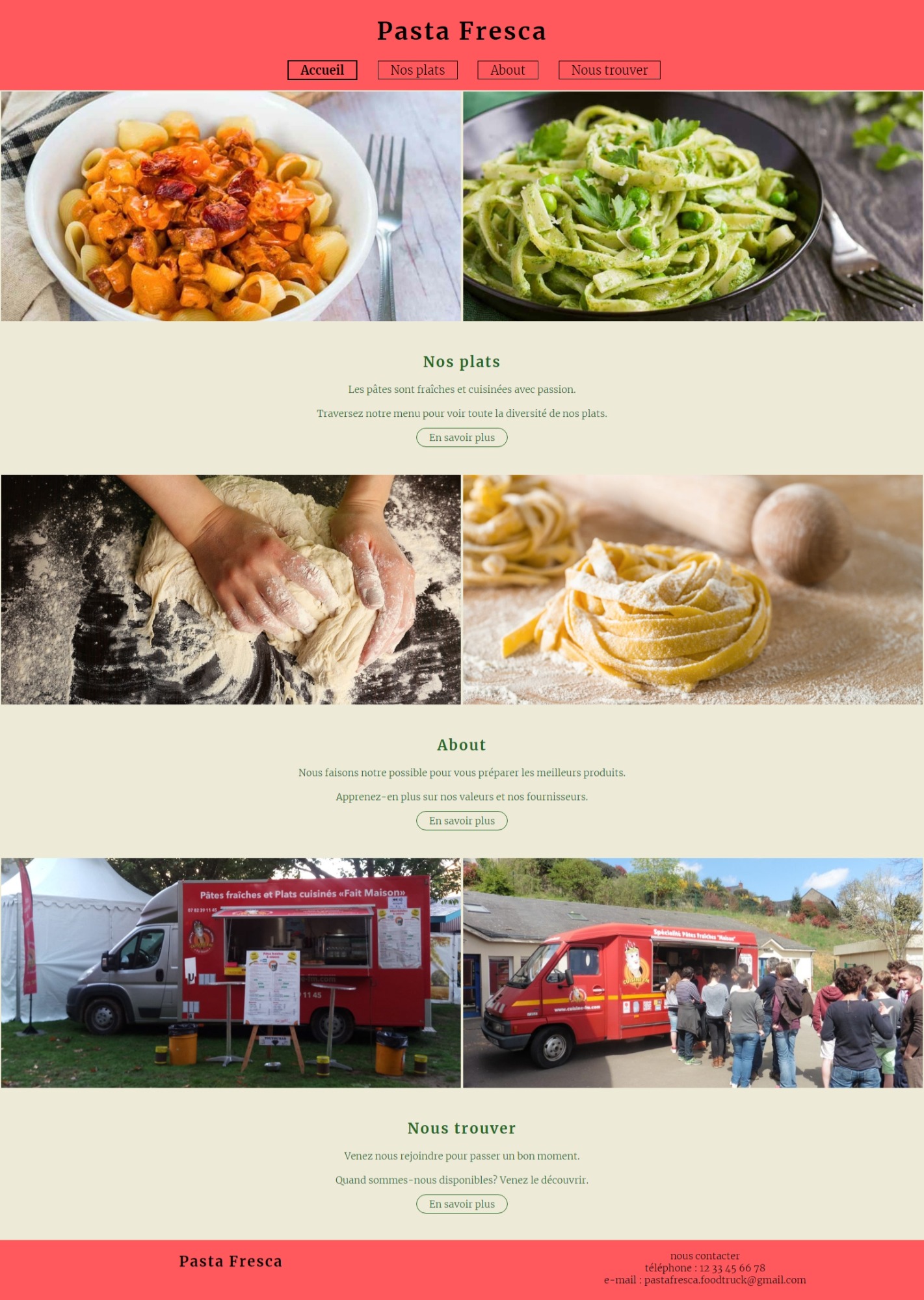 image de la page de l'accueil du site du foodtruck pasta fresca